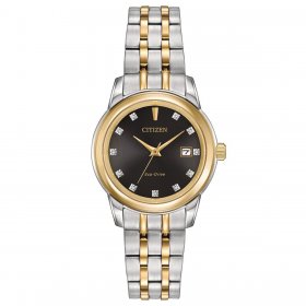 Citizen EW2394-59E Women's Diamond Eco-Drive Black Dial Two Tone Steel Watch