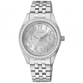 CITIZEN Women's ED8130-51A Crystal Bezel Silver Dial Steel Bracelet Dual Time Watch